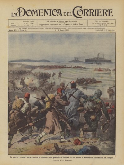 La guerre, troupes turques envoyées en renfort dans la péninsule de Gallipoli pour le débarquement - Achille Beltrame