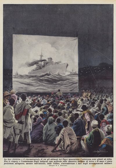 La lumière électrique et le cinéma, inconnus des habitants du Tigre, sont arrivés à Adua - Achille Beltrame