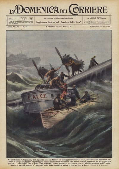 Le navire à moteur Paganini du département de Fiume a courageusement sauvé, pendant une tempête - Achille Beltrame