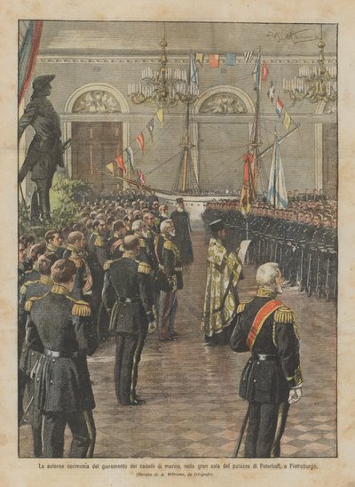 La cérémonie solennelle du serment des cadets de marine, dans la grande salle du palais de Peterhof, à Saint-Pétersbourg - Achille Beltrame