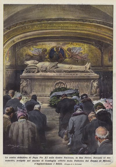 La tombe définitive du Pape Pie XI dans les grottes vaticanes, à Saint-Pierre - Achille Beltrame