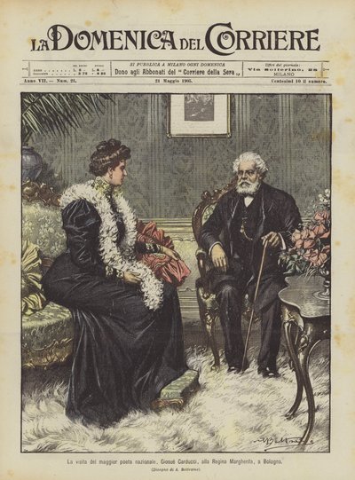 La visite du grand poète national, Giosuè Carducci, à la Reine Marguerite, à Bologne - Achille Beltrame