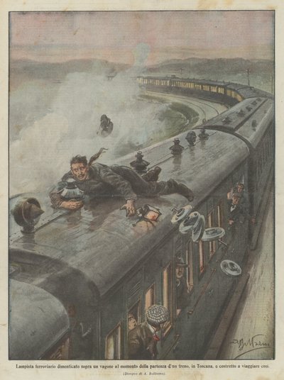 Lampiste ferroviaire oublié sur un wagon au moment du départ d