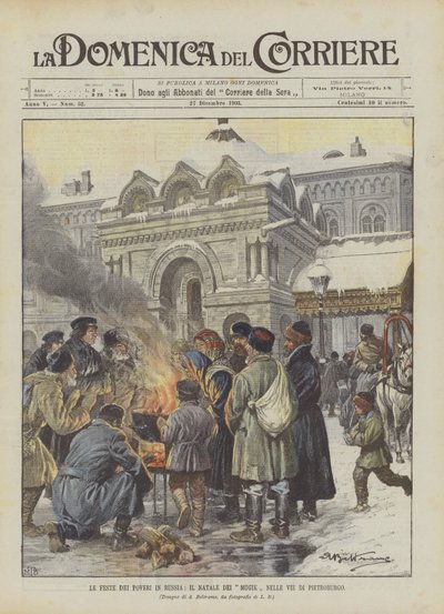 Les fêtes des pauvres en Russie, Noël des moujiks dans les rues de Saint-Pétersbourg - Achille Beltrame