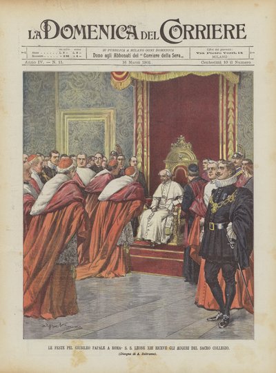 Les fêtes pour le jubilé papal à Rome, SS Léon XIII reçoit les vœux du Sacré Collège - Achille Beltrame