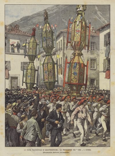 Les fêtes traditionnelles et caractéristiques, la procession des cierges à Gubbio - Achille Beltrame
