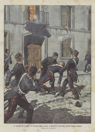 Les victimes du devoir, un épisode de la chasse au brigand Varsalona, près de Termini Imerese - Achille Beltrame