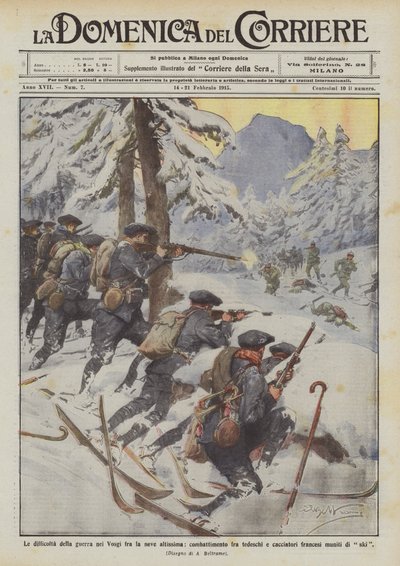 Les difficultés de la guerre dans les Vosges parmi la neige très haute, combat entre Allemands - Achille Beltrame