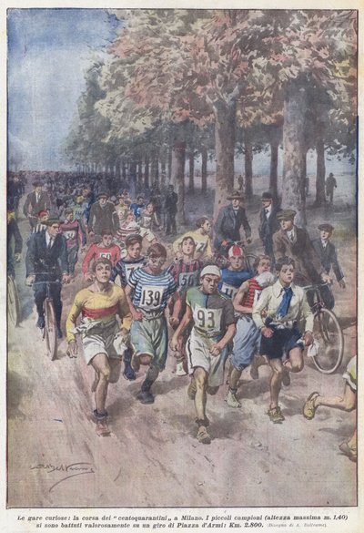 Les courses curieuses, la course des cent-quarantièmes à Milan - Achille Beltrame