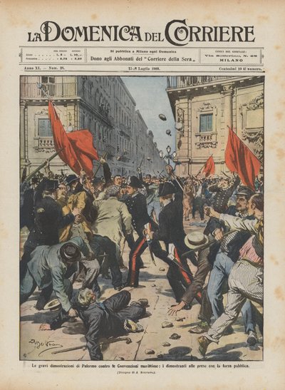 Les graves manifestations de Palerme contre les conventions maritimes, les manifestants aux prises avec la force publique - Achille Beltrame