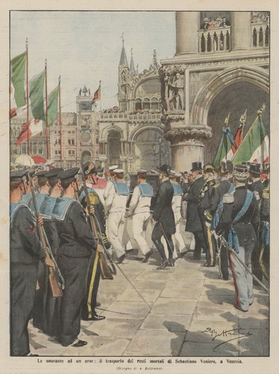 Les honneurs à un héros, le transport des restes mortels de Sebastiano Veniero, à Venise - Achille Beltrame