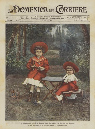 Les petites princesses Jolanda et Mafalda, filles des Souverains, dans le jardin du Quirinal - Achille Beltrame