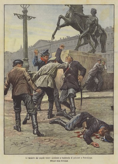 Les vengeances du peuple russe, assassinat traître de policiers à Saint-Pétersbourg - Achille Beltrame