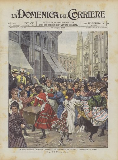 La grève des petites filles (bambine) des ateliers de couture et de modisterie de Milan - Achille Beltrame