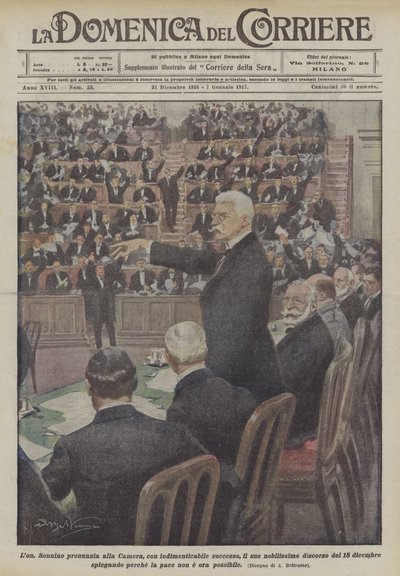 Lon Sonnino prononce à la Chambre, avec un succès inoubliable, son noble discours - Achille Beltrame