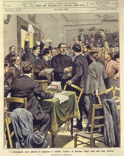 Arrivée de Maxime Gorki à la réunion des révolutionnaires russes à Londres, 26 mai - Achille Beltrame