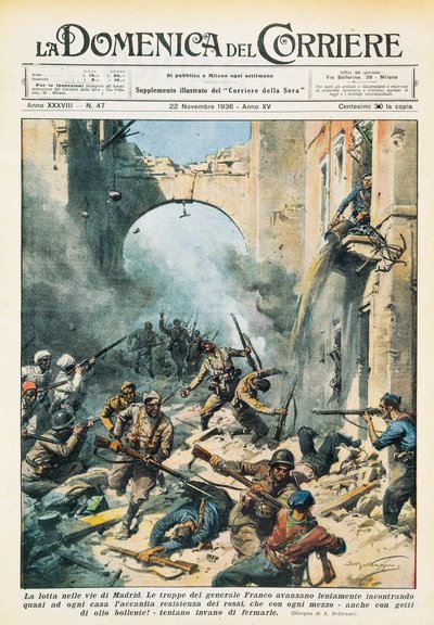 Mêlée dans les rues de Madrid pendant la guerre civile espagnole - Achille Beltrame