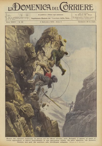 Pendant que deux alpinistes escaladaient la paroi est du Mont Civetta, dans les Dolomites, le rocher - Achille Beltrame