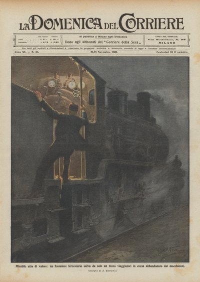 Acte de bravoure remarquable, un freinier ferroviaire sauve seul un train de voyageurs en marche - Achille Beltrame