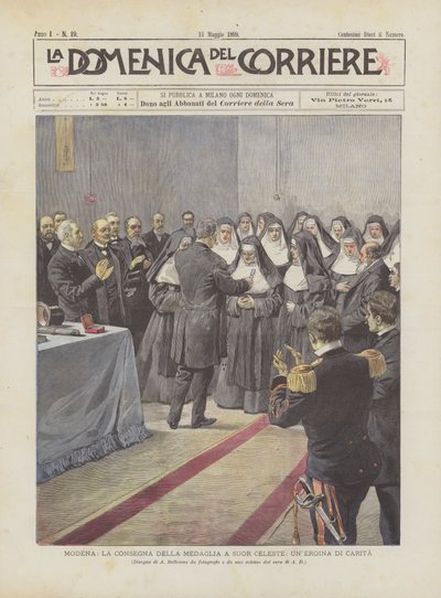 Modène, la remise de la médaille à sœur Céleste, une héroïne de la charité - Achille Beltrame
