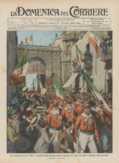 Au cinquantenaire des Mille, les survivants de la glorieuse légion rentrent par la Porte Garibaldi - Achille Beltrame