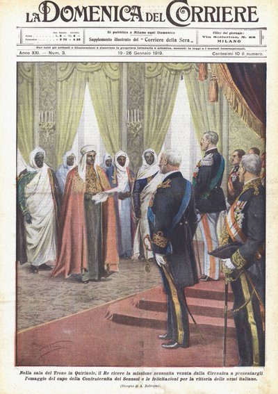 Dans la salle du trône au Quirinal, le roi reçoit la mission senoussite venue de Cyrénaïque - Achille Beltrame