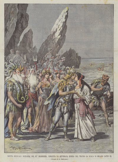 Nouveautés musicales, Oceana, du M° Smareglia, exécutée la semaine dernière au théâtre La Scala de Milan (Acte II) - Achille Beltrame