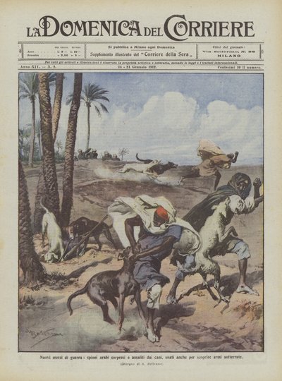 Nouveaux moyens de guerre, espions arabes surpris et attaqués par des chiens, utilisés aussi pour découvrir des armes enterrées - Achille Beltrame