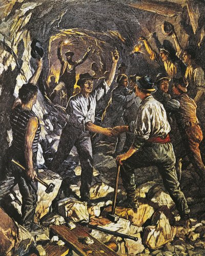 Ouverture du premier tronçon du tunnel ferroviaire du Simplon entre Arona et Meina, par Achille Beltrame, La Domenica del Corriere, 25 octobre 1903 - Achille Beltrame