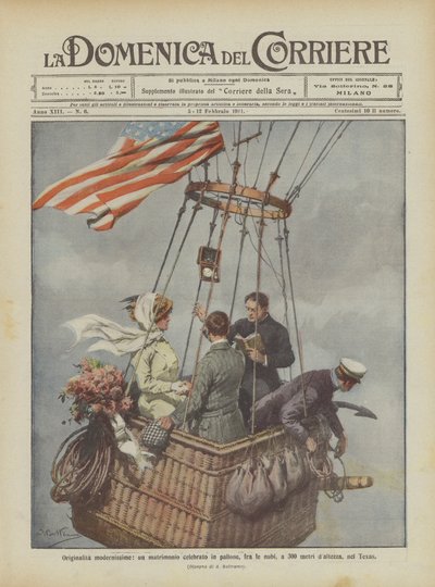 Originalité très moderne, un mariage célébré en ballon, parmi les nuages, à 300 mètres de hauteur, au Texas - Achille Beltrame