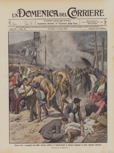 Héros obscurs, courageux qui sauvent des flammes de la mine de soufre de Casteltermini - Achille Beltrame