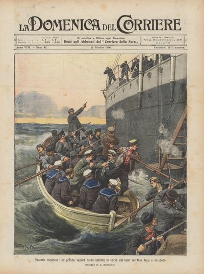 Piraterie moderne, un grand vapeur russe attaqué en course par des voleurs dans la mer Noire et dévalisé - Achille Beltrame