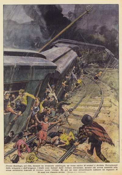 Près de Santiago, au Chili, pendant un terrible déluge, un train chargé d