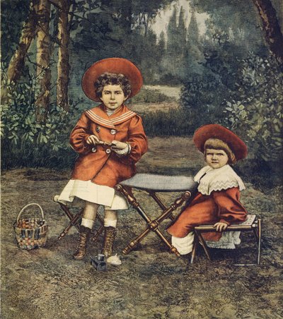 Princesses Jolanda et Mafalda, filles du roi, dans les jardins du Quirinal, illustration par Achille Beltrame, La Domenica del Corriere - Achille Beltrame