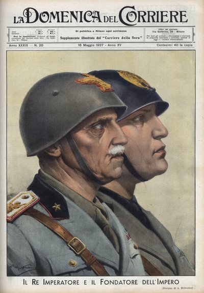 Profils du roi Vittorio Emanuele III et du Duce Benito Mussolini, fondateur de l