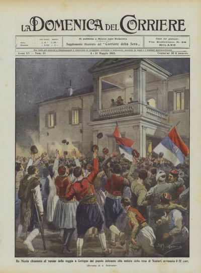 Le roi Nicolas appelé au balcon du palais à Cetinje par le peuple délirant à la nouvelle de la reddition - Achille Beltrame