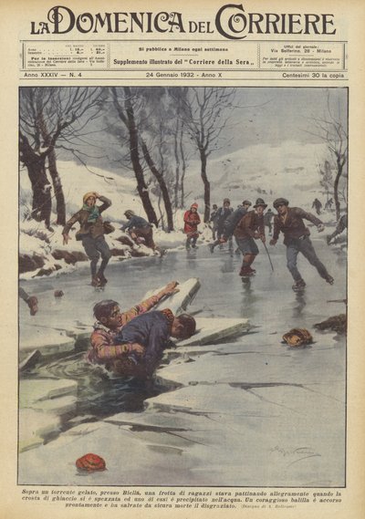 Sur un torrent gelé, près de Biella, une bande de garçons patinait joyeusement - Achille Beltrame