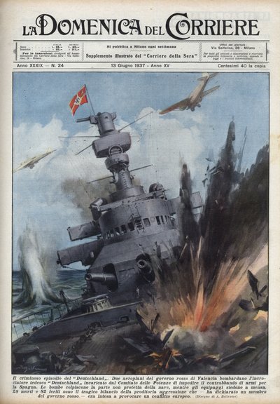 Guerre civile espagnole : Deux avions du gouvernement républicain à Valence ont bombardé le croiseur allemand Deutschland pour empêcher le trafic d