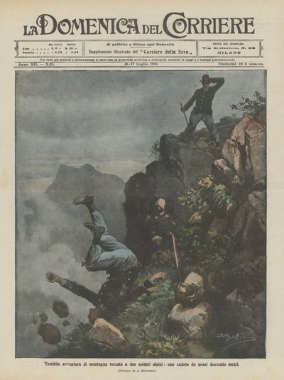 Terrible aventure de montagne vécue par deux soldats alpins, une chute de près de deux cents mètres - Achille Beltrame