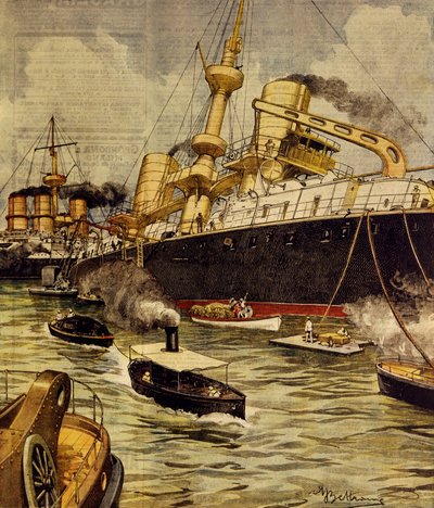 Le cuirassé Andrea Doria échoué près de Gallipoli, de La Domenica del Corriere - Achille Beltrame
