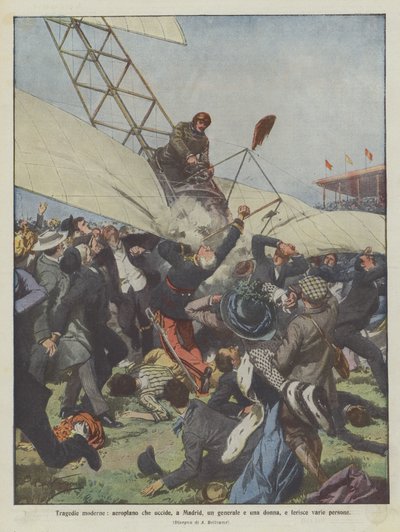 Tragédies modernes, un avion tue, à Madrid, un général et une femme, et blesse plusieurs personnes - Achille Beltrame