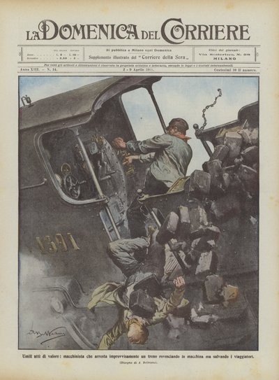 Actes humbles de bravoure, un machiniste qui arrête soudainement un train renversant la machine ? - Achille Beltrame