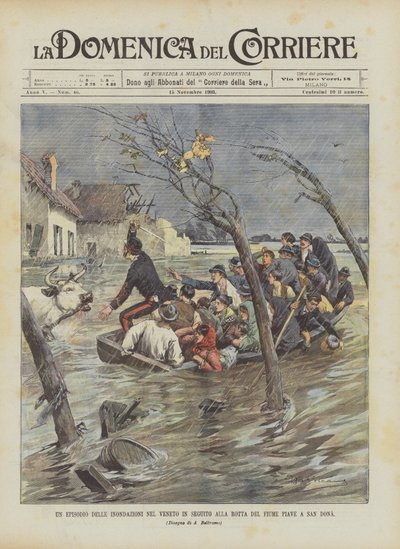 Un épisode des inondations dans la Vénétie suite à la rupture de la rivière Piave à San Donà - Achille Beltrame