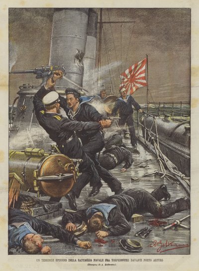 Un terrible épisode de la bataille navale devant Port Arthur - Achille Beltrame