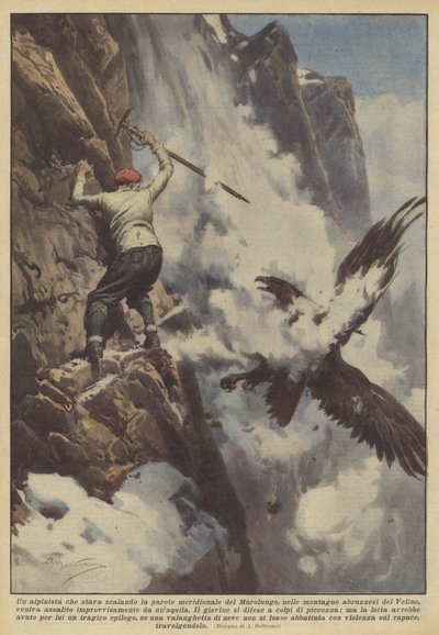 Un alpiniste qui escaladait la paroi sud du Murolungo, dans les montagnes des Abruzzes - Achille Beltrame