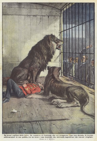 Un ivrogne veillé par des bêtes sauvages - Achille Beltrame