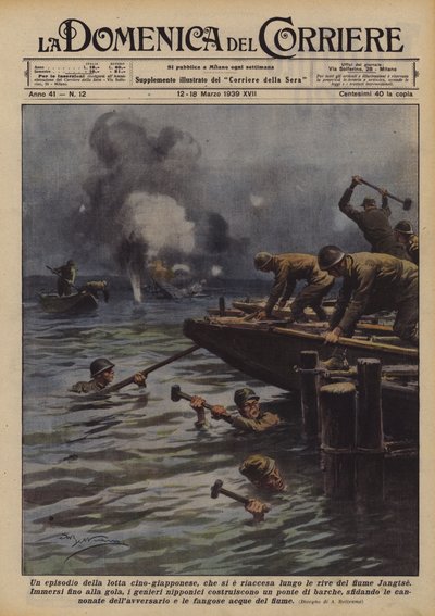 Un épisode de la lutte sino-japonaise, qui a repris le long des rives du fleuve Yangtsé - Achille Beltrame