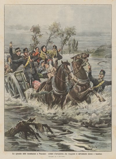 Un épisode des inondations à Plaisance, soldats d