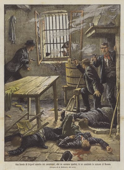 Une bande de brigands attaquée par les carabiniers, qui en tuèrent quatre, dans une ferme de la commune de Novara - Achille Beltrame