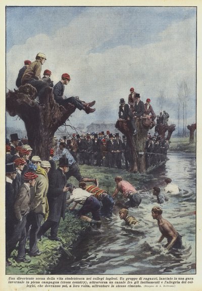 Une scène amusante de la vie étudiante dans les collèges anglais - Achille Beltrame